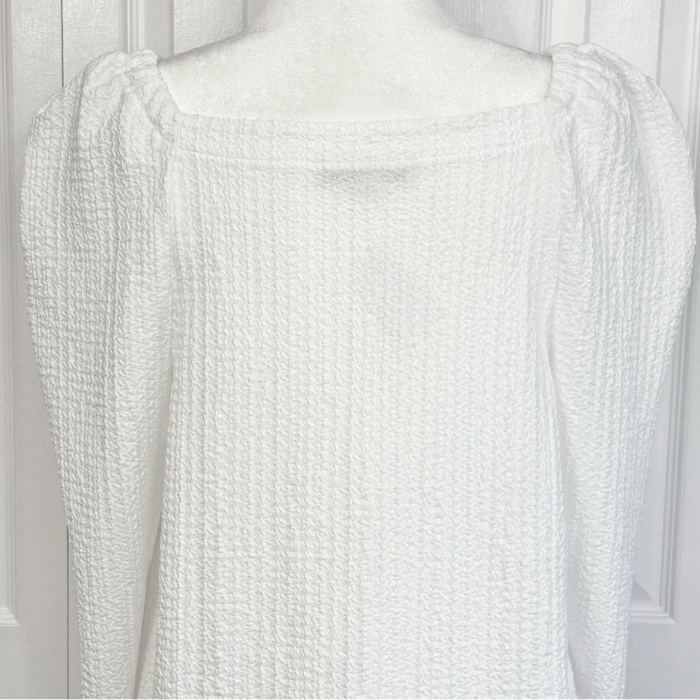 NWT Ann Taylor LOFT White Square Neck Puffed Long Sleeve Blouse XL